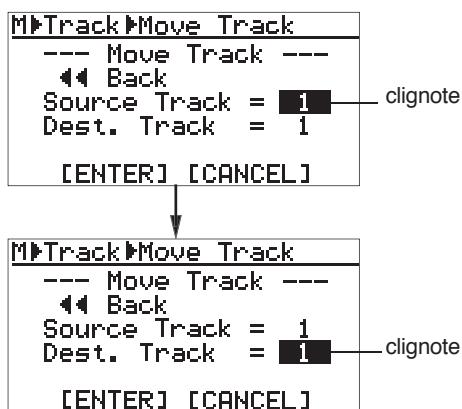 FOSTEX MR-8 MK2 - 6) Sélectionné la piste source à déplacer avec la molette de JOG, puis validez par [MENU/ENTER]. Vous pouvez à présent seLECTIONner la piste de destination du déplacement. - 1