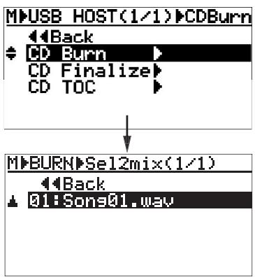 FOSTEX MR-8 MK2 - Sélectionnez "CD Burn>" avec la molette de JOG, puis validez par [MENU/ENTER]. - 1