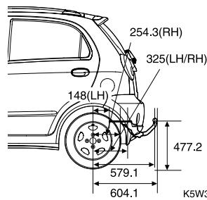 CHEVROLET MATIZ - EMPLACEMENT GEOMETRIQUE DE LA ROTULE D'ATTELAGE ET DES POINTS DE FIXATION DU DISPOSITIF D'ATTELAGE. - 2