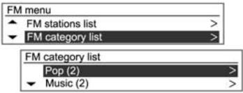 CHEVROLET AVEO - Menu AM/FM  List des catégories FM - 1