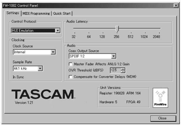 TASCAM FW-1082 - Dans le menu local Control Protocol sélectionnez HUI Emulation. - 1