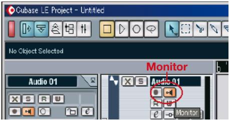Cubase LE Project - Untitled No Object Selected Monitor Audio 01 Audio 01 Monitor