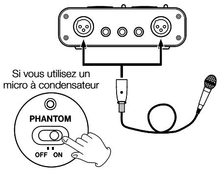Si vous utilisez un micro à condensateur PHANTOM OFF ON