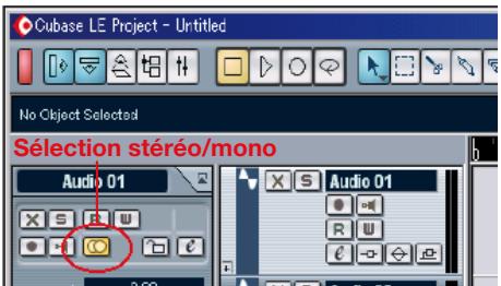 Cubase LE Project - Untitled No Object Selected Sélection stéréo/mono Audio 01 Audio 01