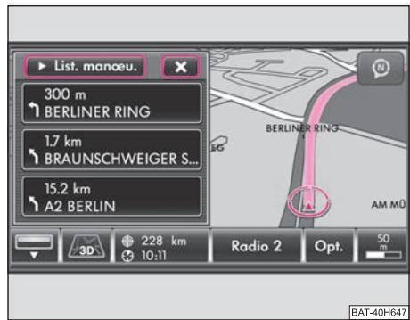 SKODA RADIO NAVIGATION SYSTEM COLUMBUS - Afficher une liste d'itinéraires ou de manoeuvres - 1