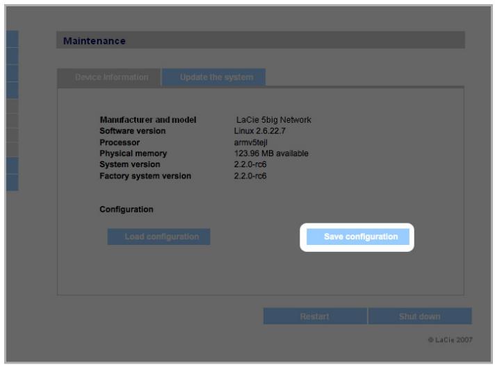 LACIE 5BIG NETWORK - Pour charger une configuration enregistrée : - 1