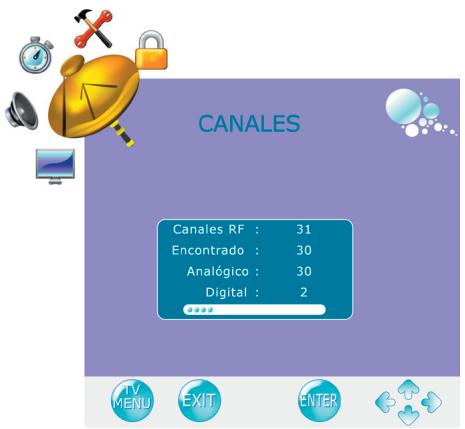 CANALES Canales RF : 31 Encontrado : 30 Analógico : 30 Digital : 2 TV MENU EXIT ENTER