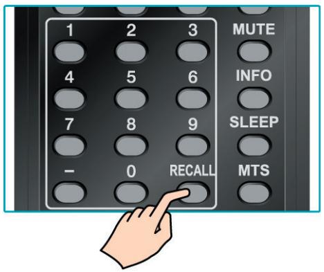 1 2 3 MUTE 4 5 6 INFO 7 8 9 SLEEP - 0 RECALL MTS
