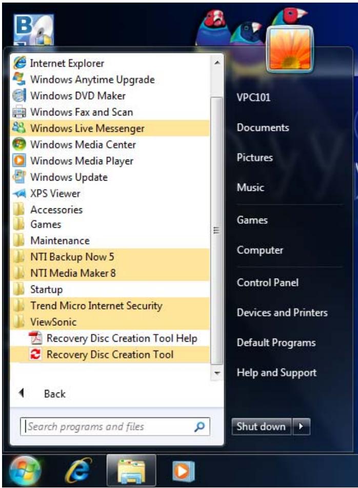 VIEWSONIC VPC101 - Exécuter Recovery Disc Creation Tool (Outil de création du disque de récupération) - 3