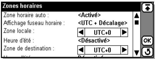 ERICSSON R380S - Configuration de la zone horsaire en cours et de la zone horsaire de destination - 1
