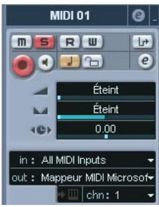 STEINBERG CUBASE SX - Sélectionner l'entrée MIDI dans l'inspecteur. - 2