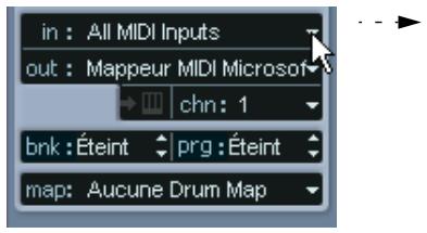STEINBERG CUBASE SX - Sélectionner l'entrée MIDI dans l'inspecteur. - 3