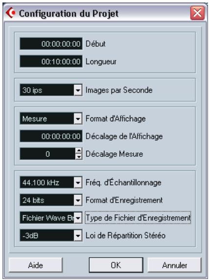 STEINBERG CUBASE SX - Le dialogue configuration du projet - 1