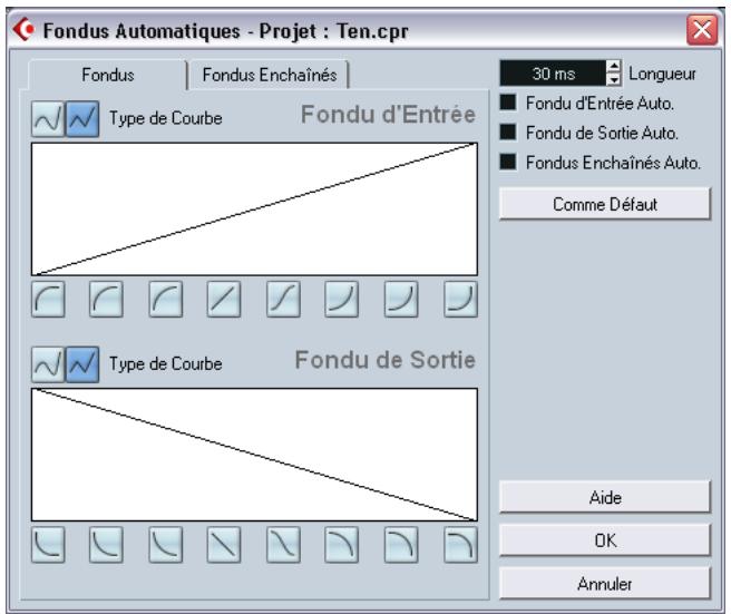 STEINBERG CUBASE SX - Réglages de fondus automatiques au niveau global - 1