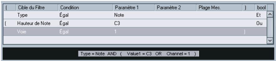 STEINBERG CUBASE SX - Éditer les conditions de filtrage sous forme de texte - 1