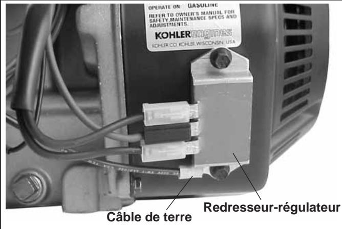OPERATE ON GASOLINE REFER TO OWNER'S MANUAL FOR SAFETY MAINTENANCE SPECS AND ADJUSTMENTS. KOHLER ENGINEES KOHLER CO. KOHLER WISCONSIN, USA Câble de terre Redresseur-régulateur