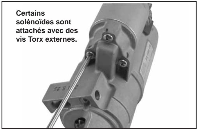 Certains solénoides sont attachés avec des vis Torx externes.