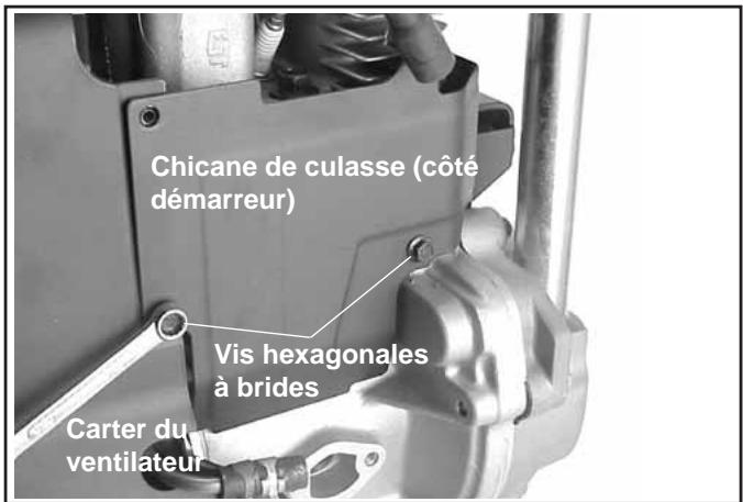 Chicane de culasse (côté démarreur) Vis hexagonales à brides Carter du ventilateur