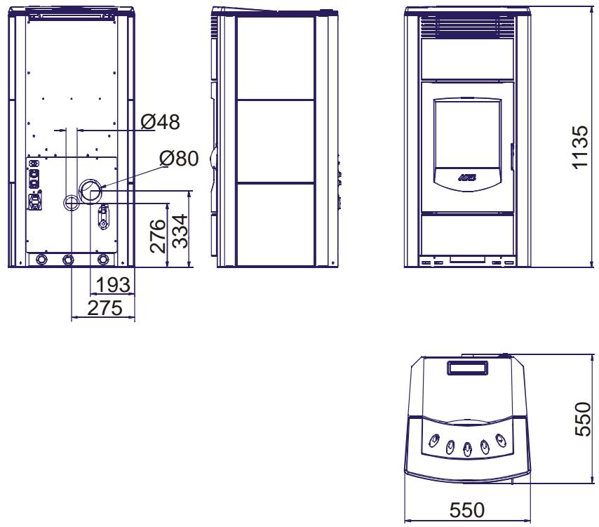 MCZ ATHOS HYDRO - Dimensions POLAR-NOVA version HYDRO sans kit pour la production d'eau sanitaire - 1