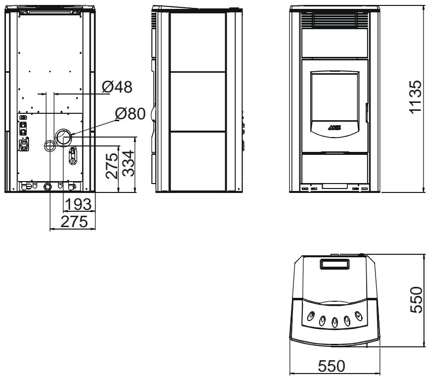MCZ ATHOS HYDRO - Dimensions POLAR-NOVA version HYDRO sans kit pour la production d'eau sanitaire - 1