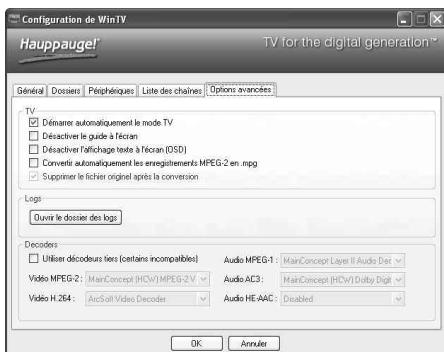 HAUPPAGE HVR-1900 - Logs dans Configuration / Options avances - 1