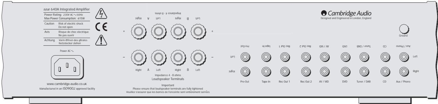 CAMBRIDGE AUDIO AZUR 640A - REAR PANEL CONNECTIONS - 1