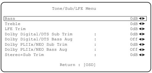 CAMBRIDGE AUDIO AZUR 551R - Configuration du menu tonalité/sub/lfe - 1
