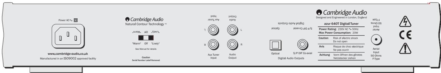 CAMBRIDGE AUDIO AZUR 640T - CONNECTIONI PRESENTI SUL PANNELLO POSTERIORE - 1