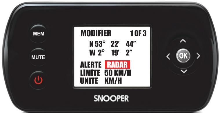 SNOOPER SAPPHIRE N - Pour voir et modifier ses points d'alerte personnels, procédez de manière suivante : - 1