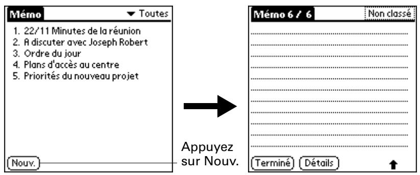 PALM M100 - Pour créer un mémo : - 1