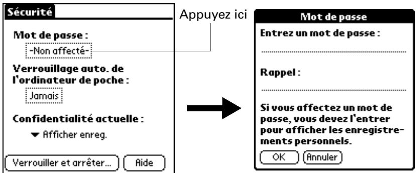PALM M100 - Pour affétrer un mot de passe : - 1