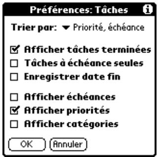 PALM M100 - Pour modifier les options d'affichage des tâches : - 1