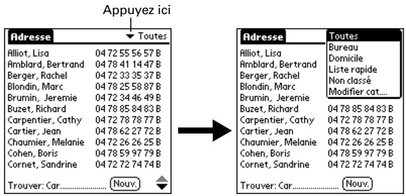 PALM M100 - Pour afficher une catégorie d'enregistrements : - 1