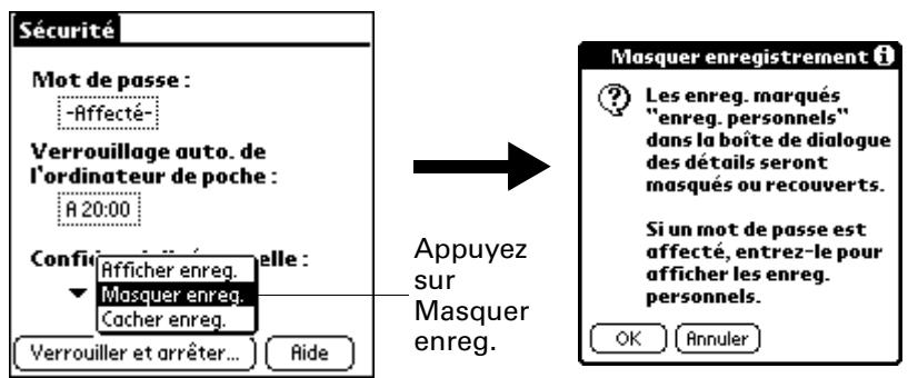 PALM M100 - Pour masquer tous les enregistrements personnels : - 1