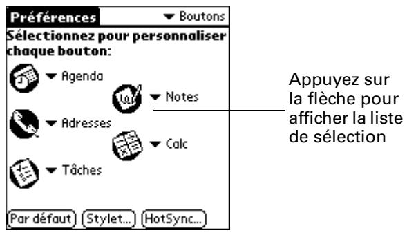PALM M100 - Pour modifier les préférences des boutons : - 1