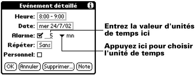 PALM M500 - Pour régler une alarme pour un événement : - 1