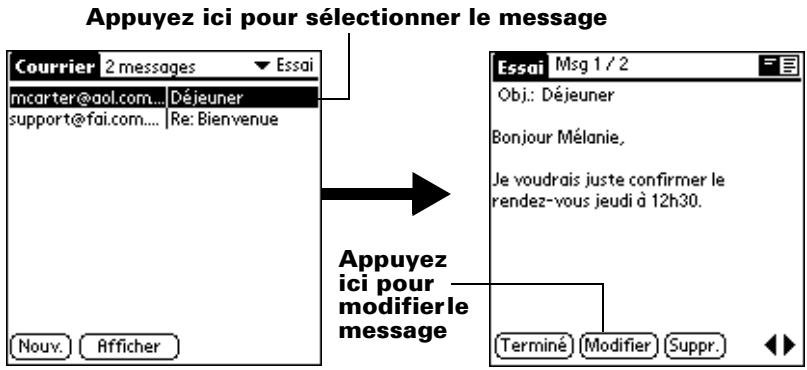 PALM M500 - Pour modifier des messages enregistrés sous forme de brouillon : - 1