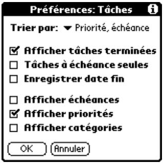 PALM M500 - Pour modifier les options d'affichage des tâches : - 1