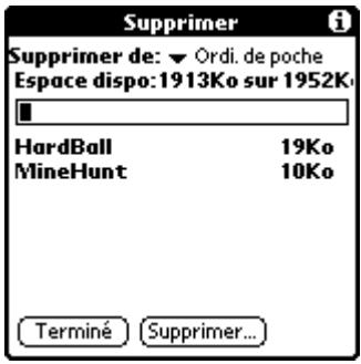 PALM M500 - Pour désinstaller une application pierce : - 1