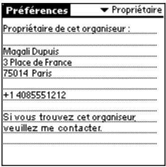 PALM M500 - Pour entrer les préférences relatives au propriétaire : - 1