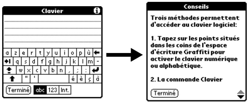 PALM M500 - Pour afficher un conseil en ligne : - 1