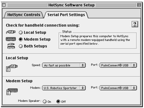 PALM M500 - Pour préparer un macintosh en vue d'une opération hotsync par modem : - 1