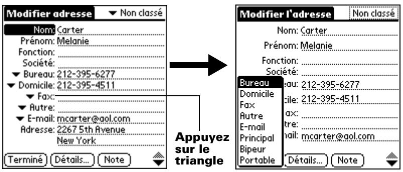 PALM M515 - Pour désirer un autre type de numéro de téléphone pour une entrée : - 1