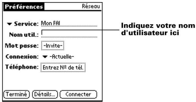 PALM M515 - Pour saisir un nom d'utilisateur : - 1