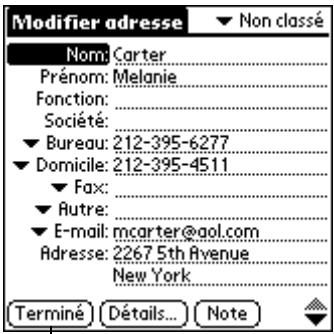 PALM M515 - Pour créer une nouvelle entrée de l'application adresses : - 2
