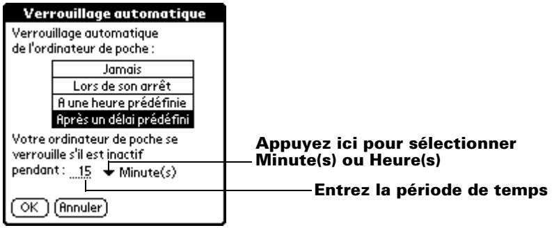 PALM M515 - Pour verrouiller votre ordinateur de poche après une période d'inactivité : - 1