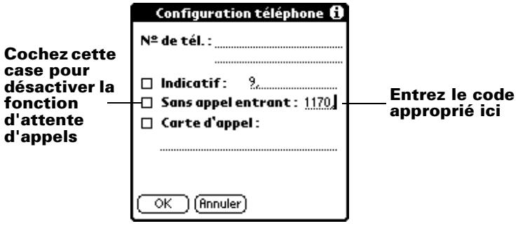 PALM M515 - Pour désactiver les appels entrants : - 1