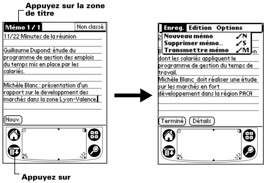 PALM M515 - Pour ouvrir la barre de menus : - 1