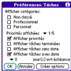PALM TREO 600 - Personnalisation des préférences de la liste des tâches de votre calendrier - 1