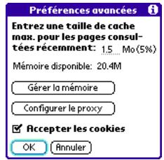 PALM TREO 600 - Personnalisation des paramètres du navigateur internet - 2